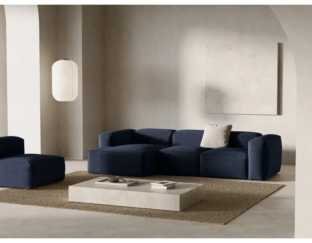 Тъмносин ъглов диван от рипсено кадифе (ляв ъгъл) Bergamo – Cosmopolitan Design