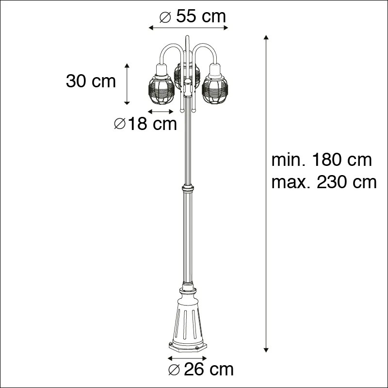 Смарт външна лампа черна 3-светлинна IP44 с Wifi ST64 - Guardado