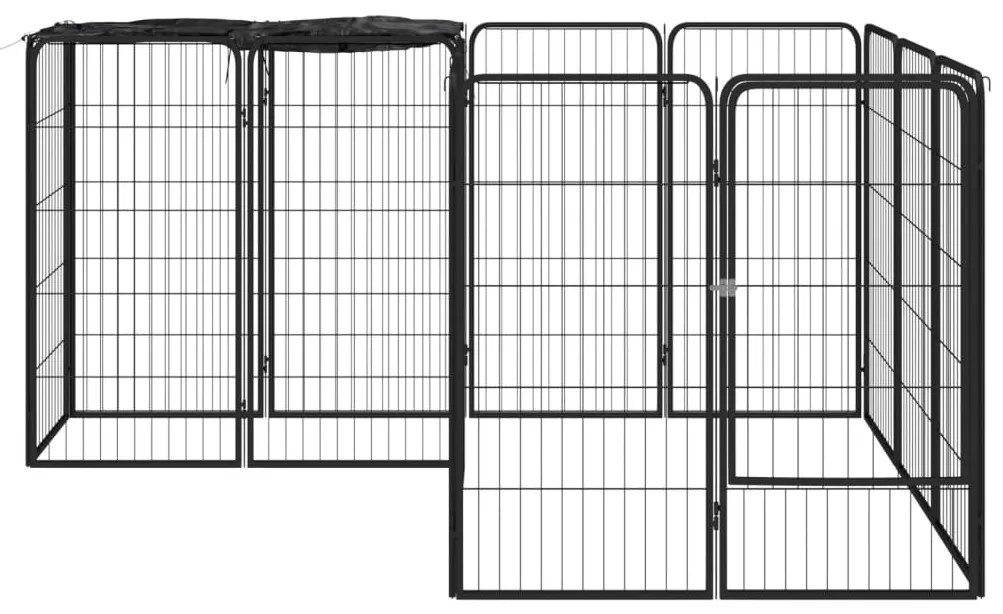Заграждение за куче черно 14 панела 50x100 см прахово боядисано