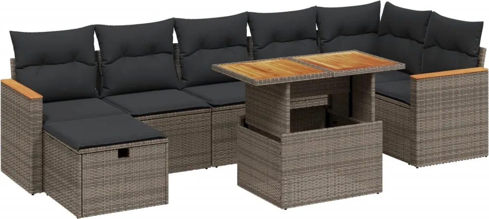 3276049 vidaXL Градински комплект диван с възглавници 8 части сив полиратан