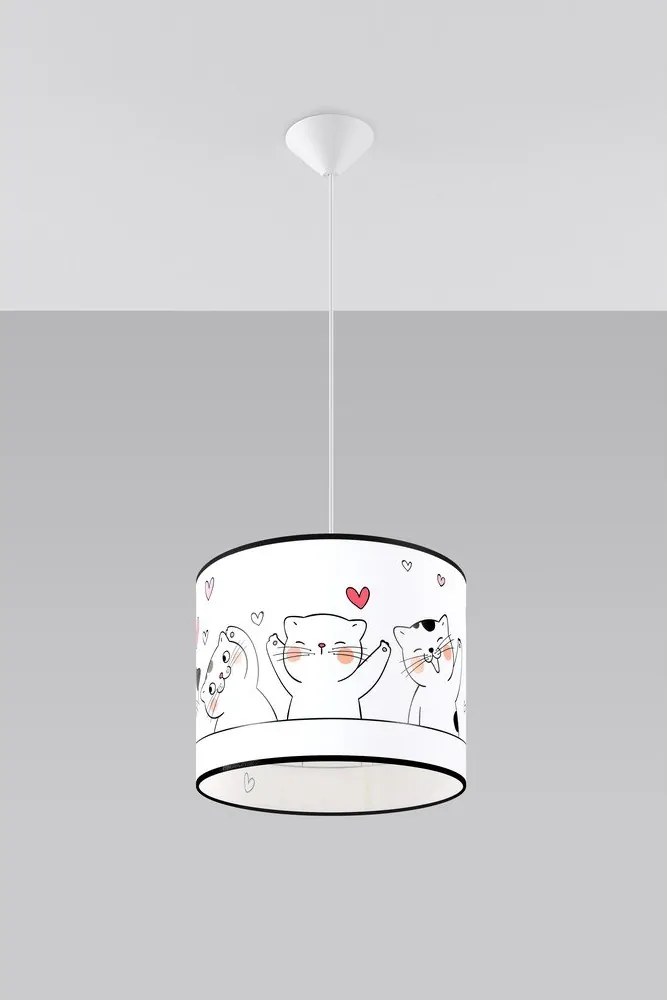 Бял детски полилей с пластмасов абажур ø 30 cm Puss – Sollux