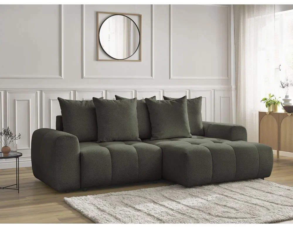 Шенилов разтегателен ъглов диван с място за съхранение в цвят каки (десен ъгъл) Roxelane – Bobochic Paris