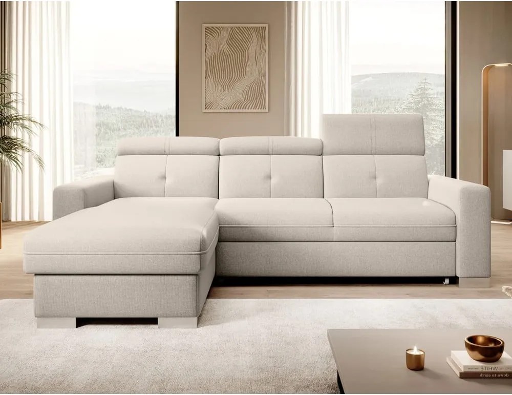 Бежов разтегателен ъглов диван с място за съхранение (ляв ъгъл) Fresia – ELTAP