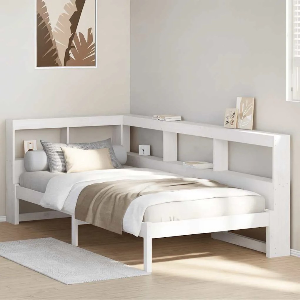 3324324 vidaXL Легло с етажерка за книги, без матрак, 100x200 см, бор масив