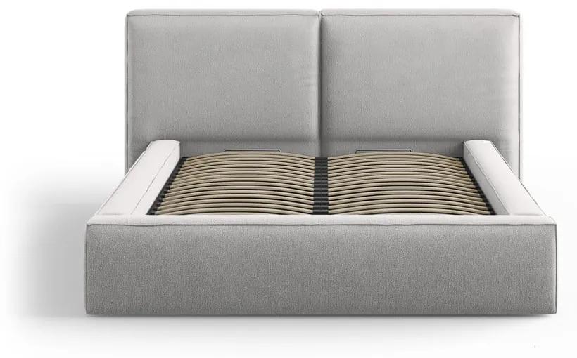 Светлосиво тапицирано двойно легло с място за съхранение и решетка 140x200 cm Arendal - Cosmopolitan Design