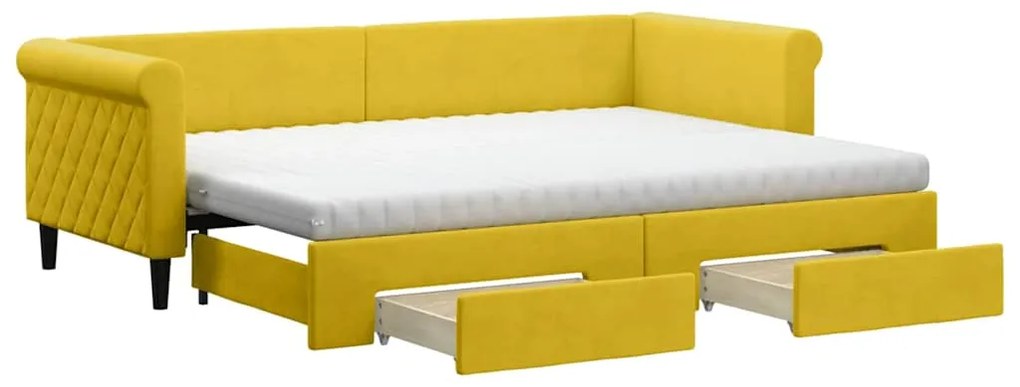 3197841 vidaXL Канапе с изтеглящо легло и чекмеджета жълто 80x200 см кадифе