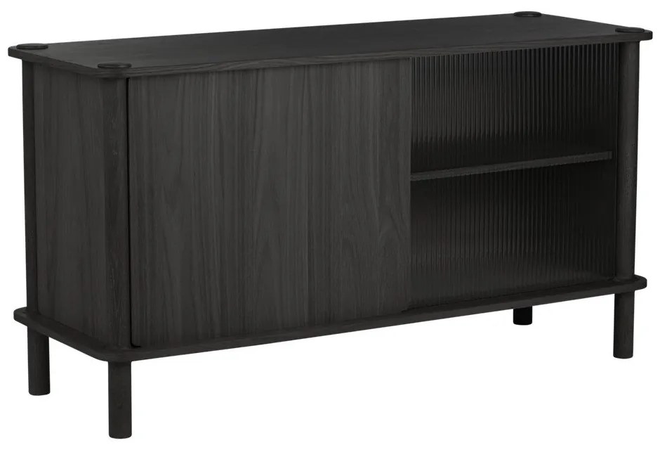 Черна витрина от масивен дъб с плъзгащи се врати 135x73,5x48 cm Italic – UMAGE