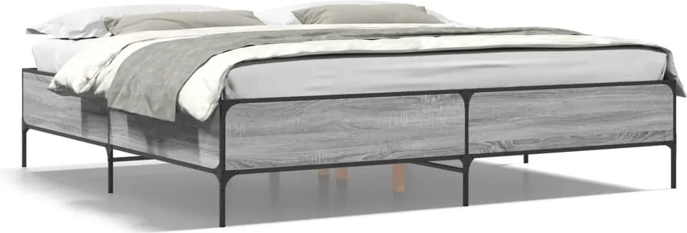3279780 vidaXL Рамка за легло, сив сонома, 200x200 см, инженерно дърво и метал