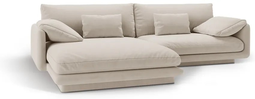 Бял кадифен ъглов диван (ляв ъгъл) Torino – Micadoni