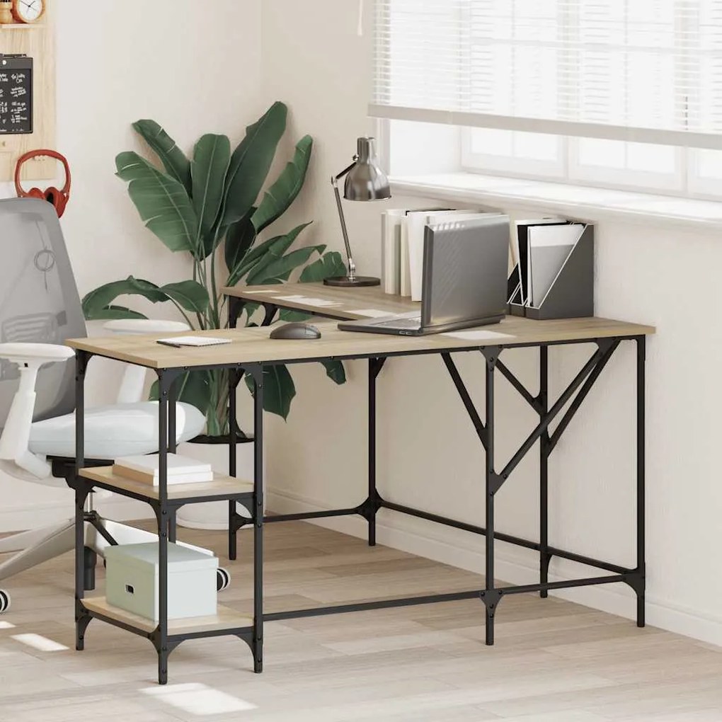 837588 vidaXL Бюро, дъб сонома, 139x139x75 см, инженерно дърво