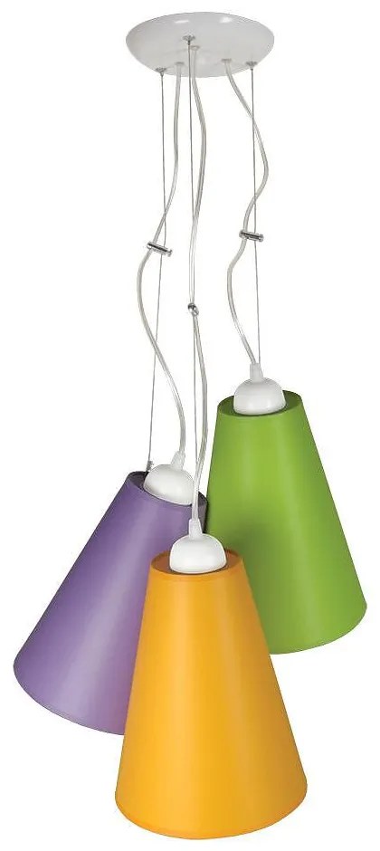 Пендел ПИЗА, бял, абажури Шинц Оранж + Зелен + Лилав, 3xE27