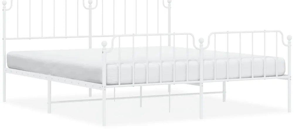 373959 vidaXL Метална рамка за легло с горна и долна табла, бяла, 183x213 см