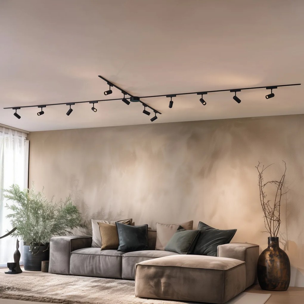 Модерна релсова система за осветление с 12 черни прожектора 1-фазов 600 см - Magnetic Gert