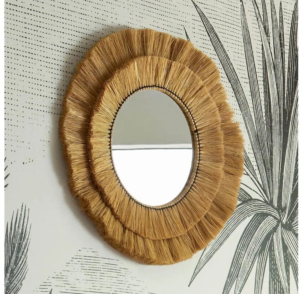 Atmosphera - Стенно огледало ALBA, Ø 57 см, рафия