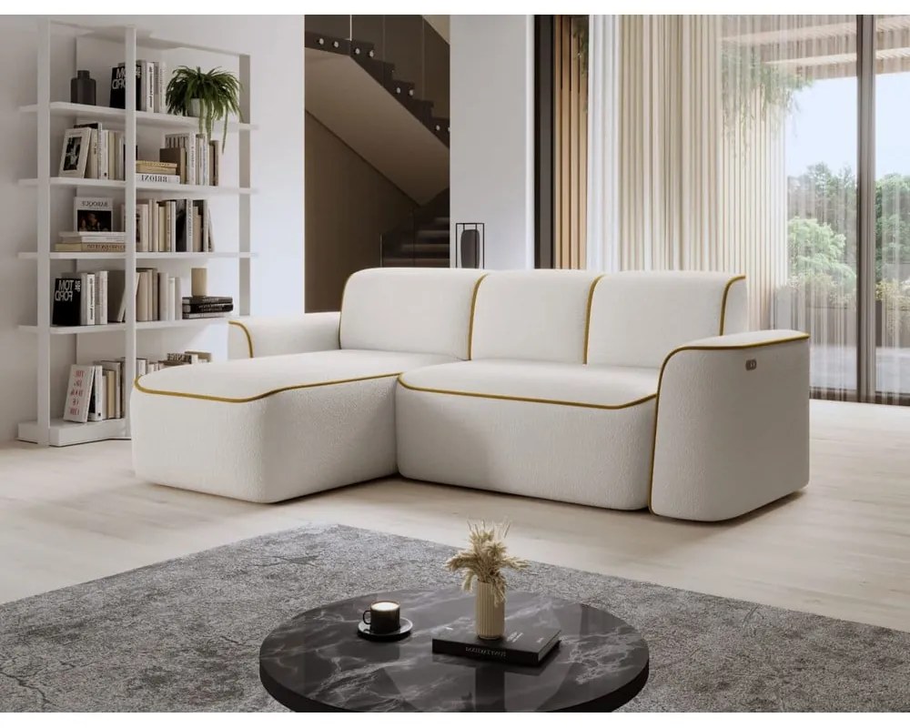 Жълт кремав ъглов диван от букле (ляв ъгъл) Ume – ELTAP