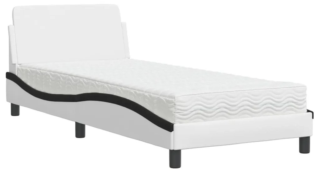 3208343 vidaXL Легло с матрак, бяло и черно, 90x200 см, изкуствена кожа