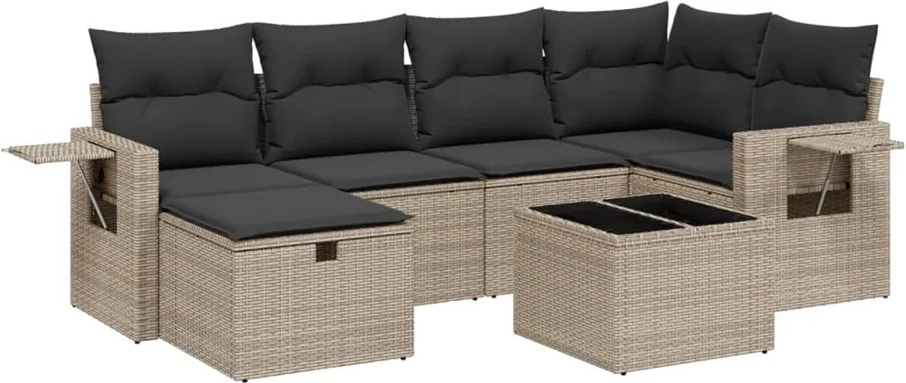 3263806 vidaXL Градински диван с възглавници, 7 части, полиратан, сив