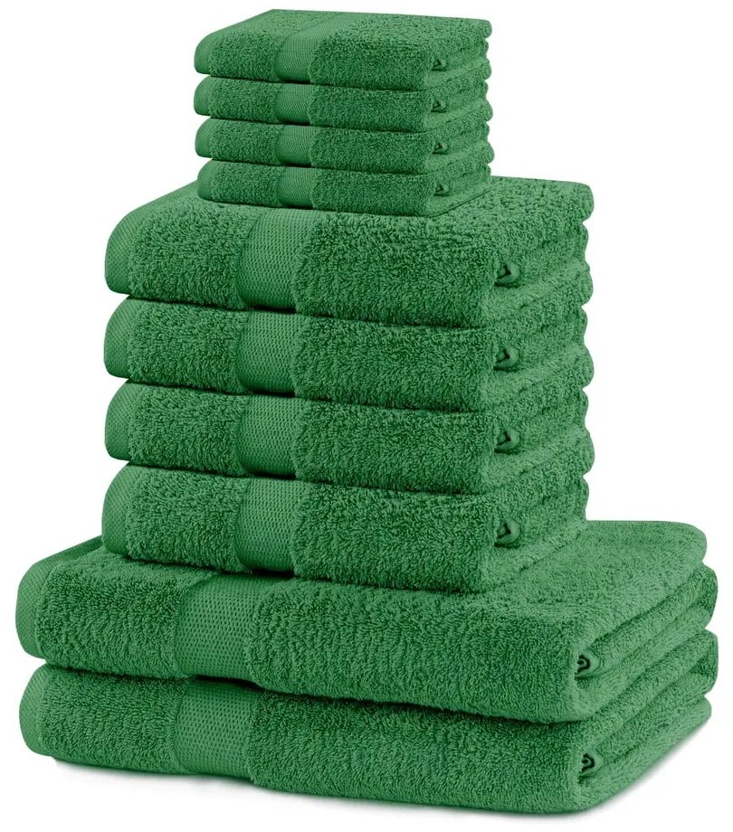 Тъмнозелени памучни хавлии и кърпи за баня в комплект 10 бр. от тери Marina – Restilo