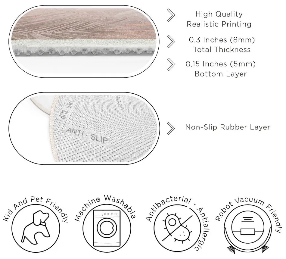 Светлорозов кръгъл килим подходящ за пране ø 80 cm Dusty Leaves – Mila Home