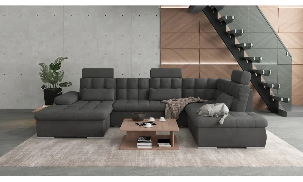 Антрацитен разтегателен ъглов диван с място за съхранение (десен ъгъл/U форма) Merkur – Ropez