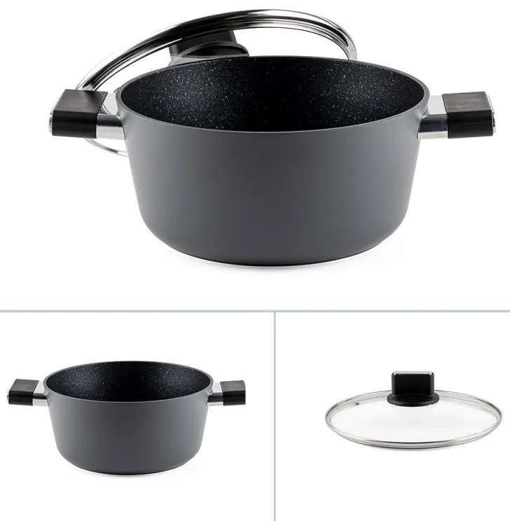 Тенджера Luigi Ferrero Regina FR-2440 24x11.5 см, 4.3 л, Незалепващо покритие, Стъклен капак с отвор за пара, Индукция, Черен