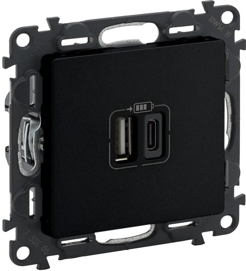 Legrand Розетка 2хUSB за зареждане тип A+C 3A 15W цвят Черен Valena Life  - 756306