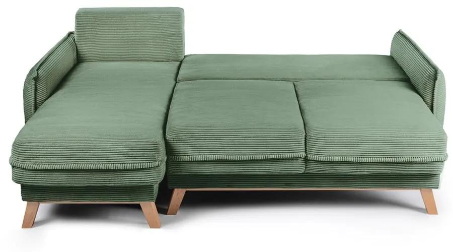 Светлозелен сгъваем ъглов диван от рипсено кадифе (променлив) Tori – Bonami Selection