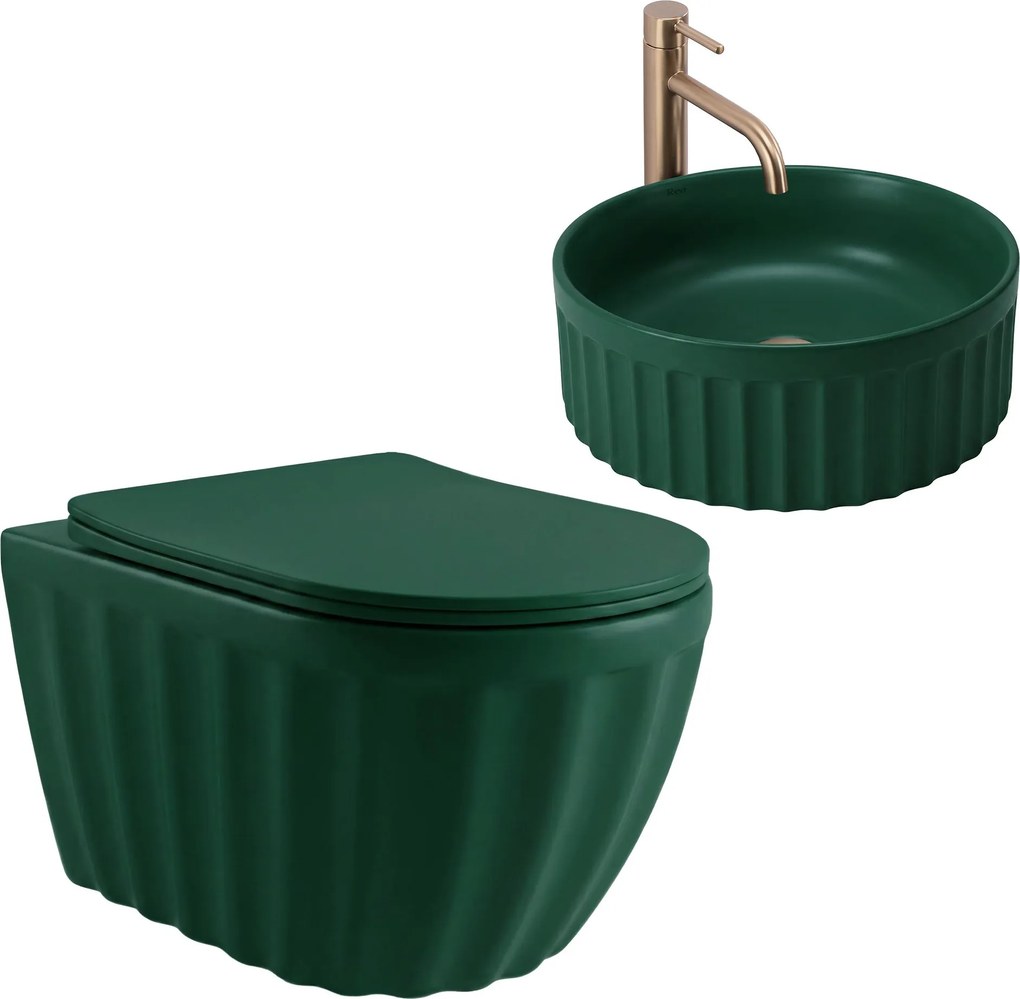 Комплект: Стенна тоалетна чиния + Мивка за плот Rea Duo Matcha Matt