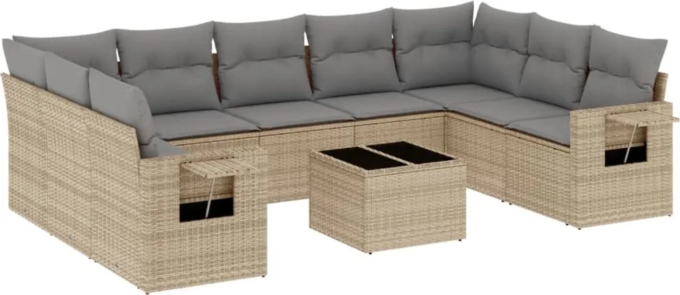 3220608 vidaXL Градински диван с възглавници, 10 части, бежов полиратан