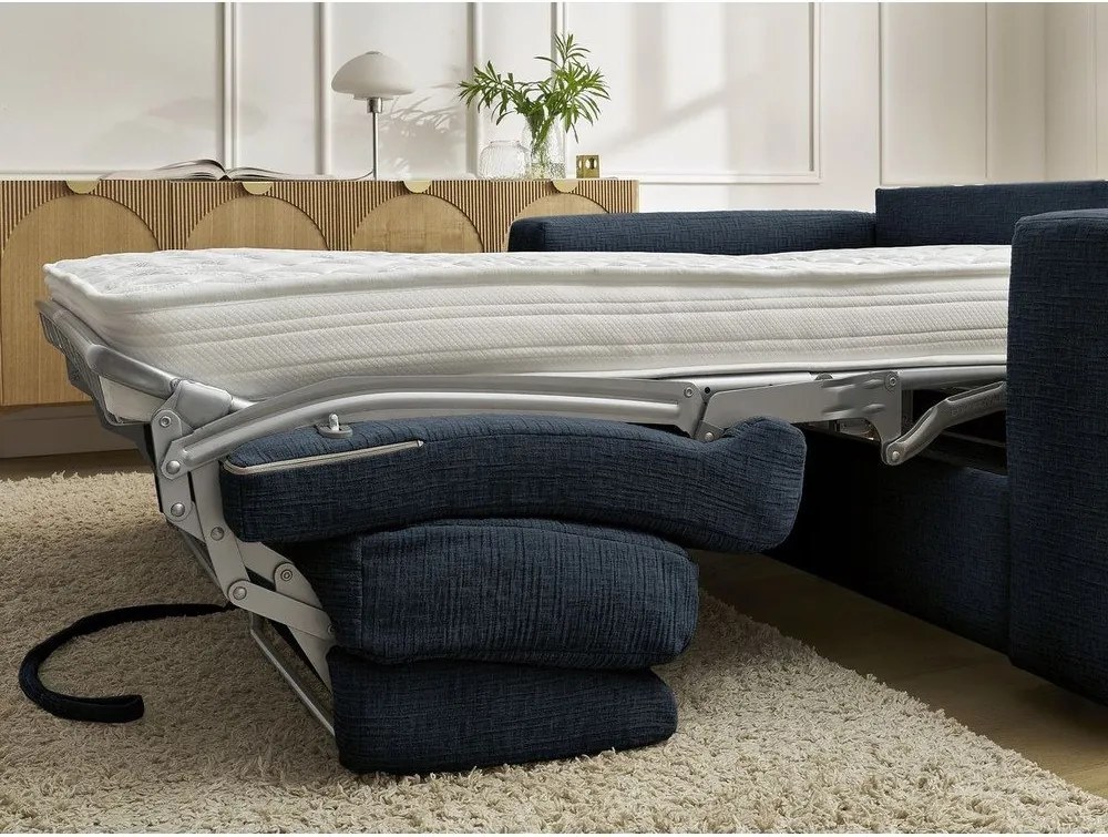 Тъмносин шенилов диван за ежедневно спане/сгъваем 220 cm Hugo – Bobochic Paris