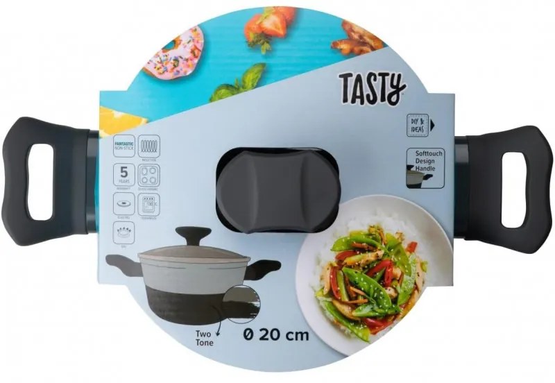 Тенджера със стъклен капак Tasty 678536, 20 см, 2.5 л, Индукция, Алуминий, Незалепващо покритие, Сив