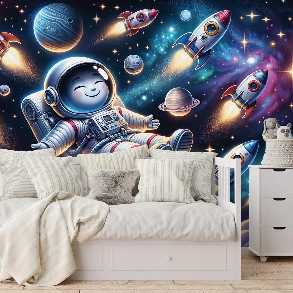 Самозалепващ фототапет – Весел астронавт сред ракети