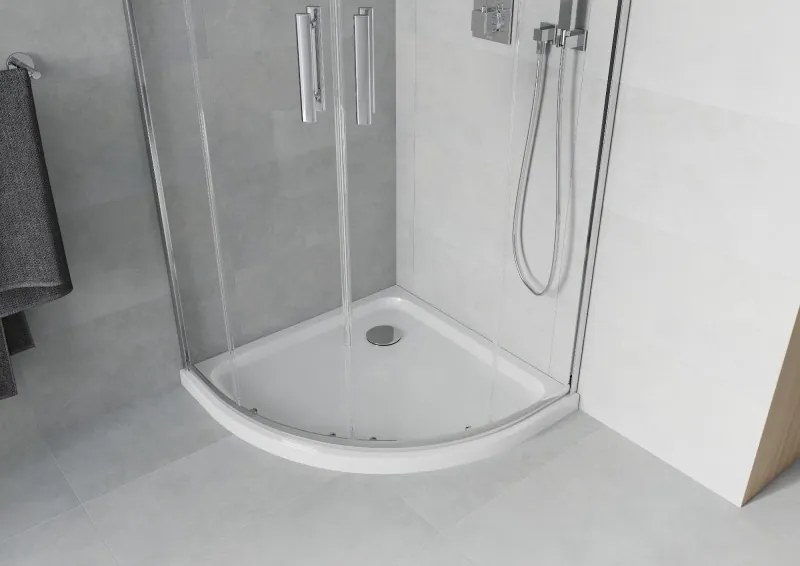 Mexen Rio душ кабина полукръгла 90 x 90 см, прозрачна, хром + корито Flat, бял