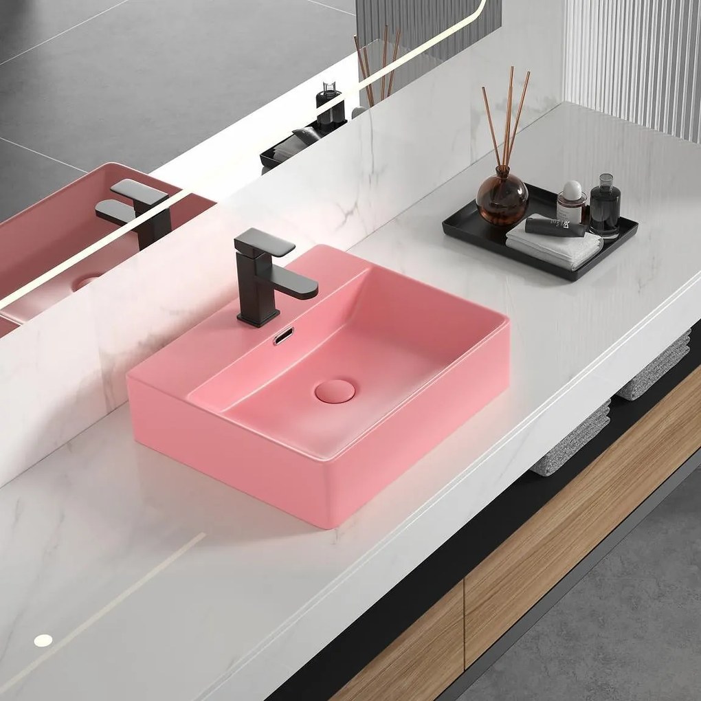 Мивка за баня ICB 5042PINK, монтаж върху плот, порцелан, розов мат, 50x42x13м