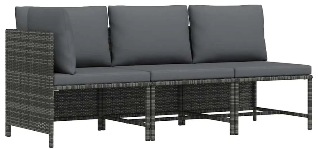 313505 vidaXL Градински комплект с възглавници, 3 части, полиратан, сив