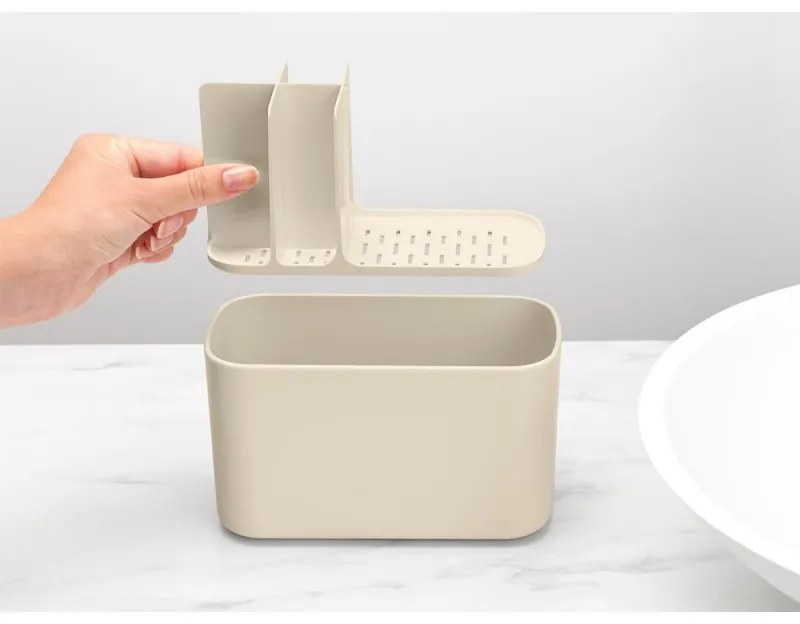 Кутия за аксесоари за баня Brabantia ReNew 1006270, Устойчива на корозия, Вътрешен разделител, Противоплъзгаща основа, Бежов