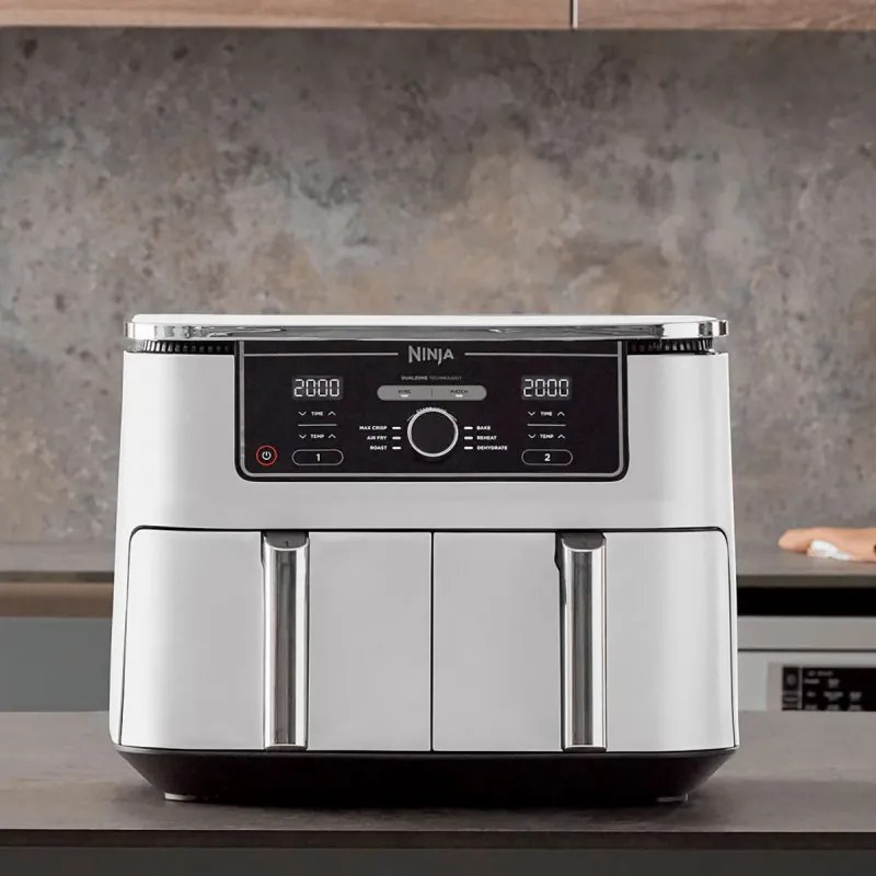 Двоен фритюрник с горещ въздух Ninja AF400EUWH, 2470W, 9.5 л, 6 програми, 40-240 C, Независими зони, Бял