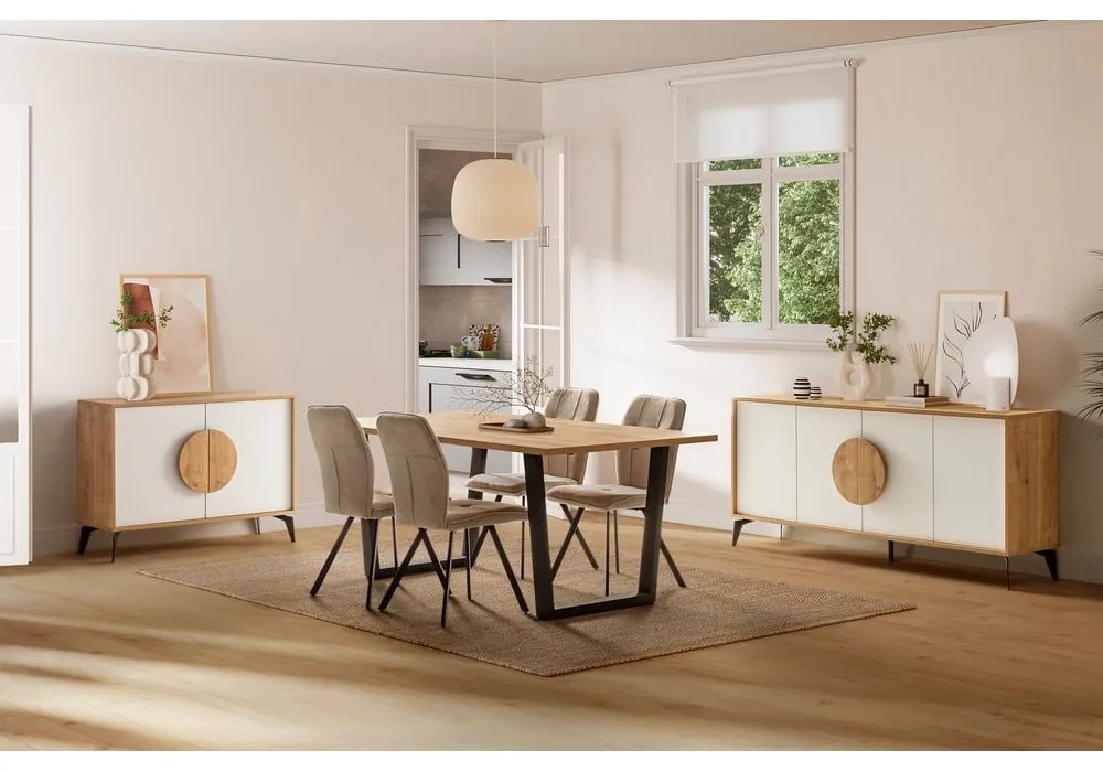 Нисък скрин с дъбов декор в бял и естествен цвят 110x82 cm Vae - Marckeric