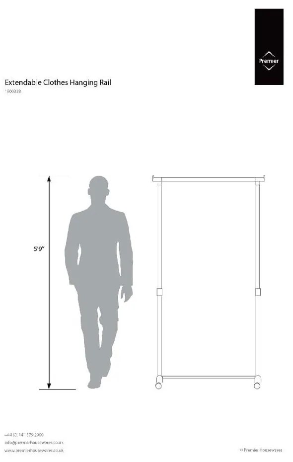 Метална телескопична стойка за дрехи на колелца в сребрист цвят – Premier Housewares