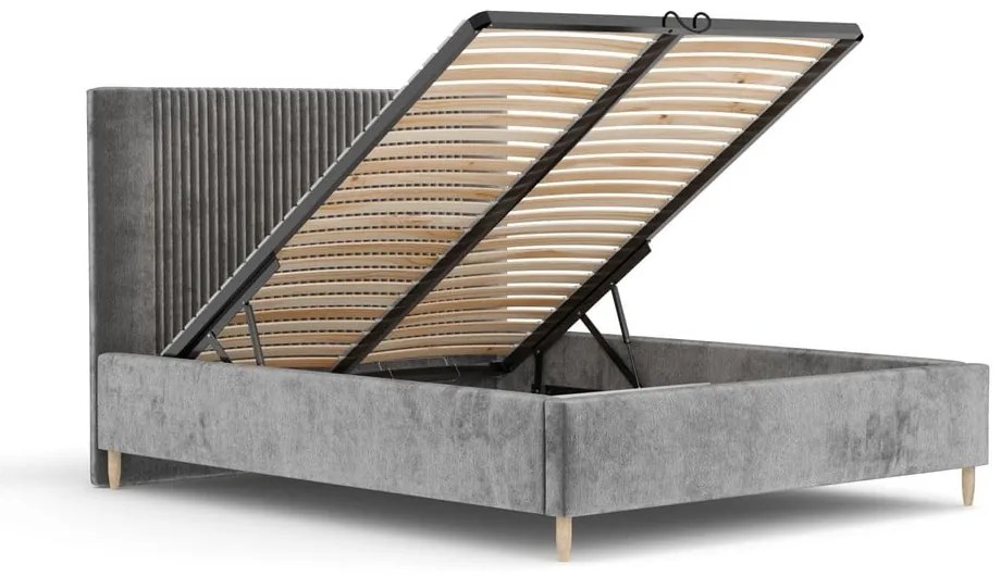Сиво двойно легло 140x200 cm тапицирано с място за съхранение с включена подматрачна рамка Etero – Maison de Rêve