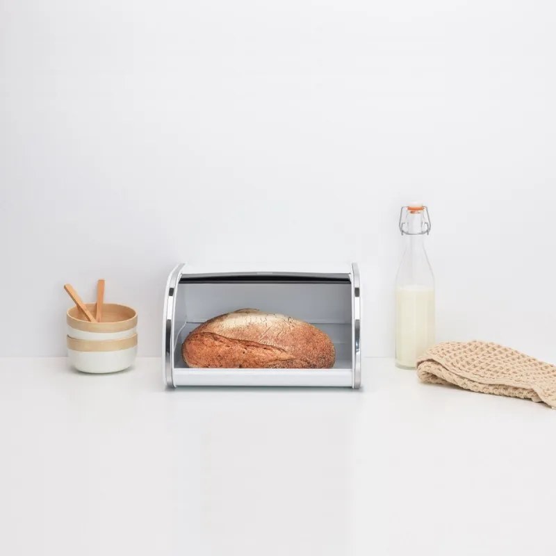 Кутия за хляб Brabantia Roll Top 1003254, 11 л, 31.6x26.5 см, Специална структура, Бял/Инокс