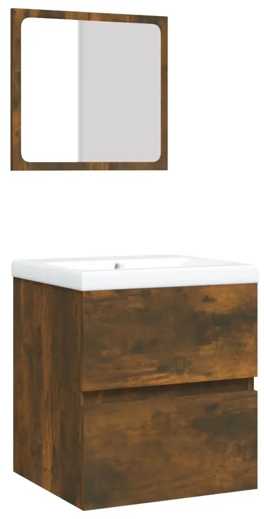 3114176 vidaXL Шкаф за баня с мивка и огледало, опушен дъб