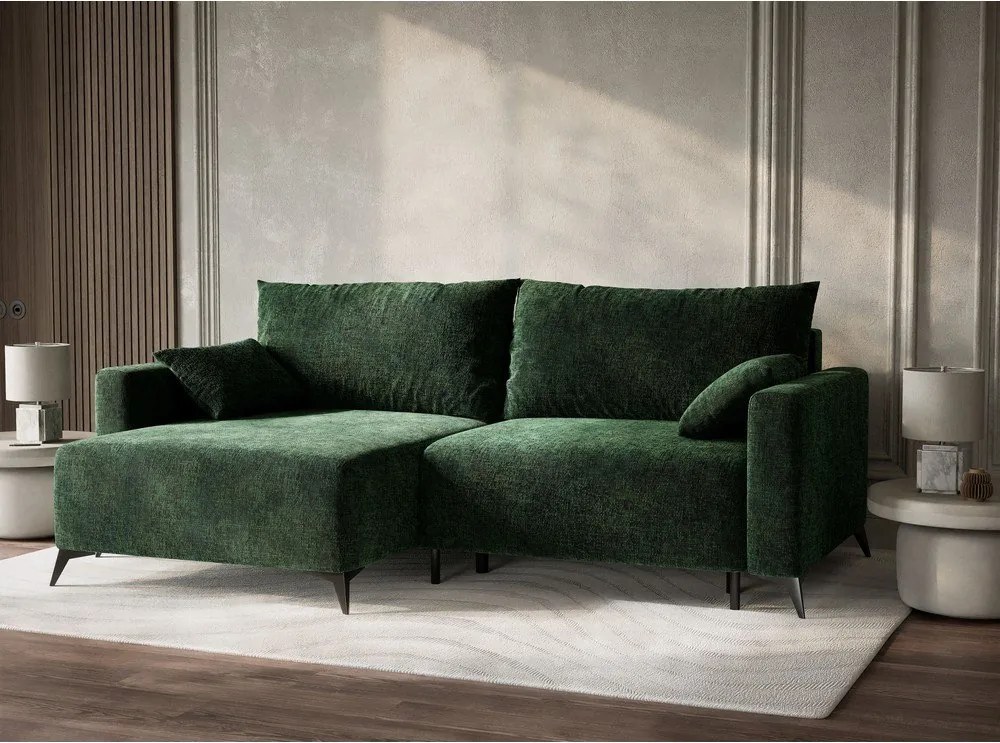 Тъмнозелен шенилов сгъваем/с място за съхранение ъглов диван (ляв ъгъл) Leon – Maison de Rêve