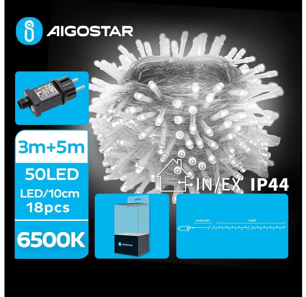 Aigostar - LED екстериорни коледни лампички 50xLED/8 функции 8 м IP44 студено бял