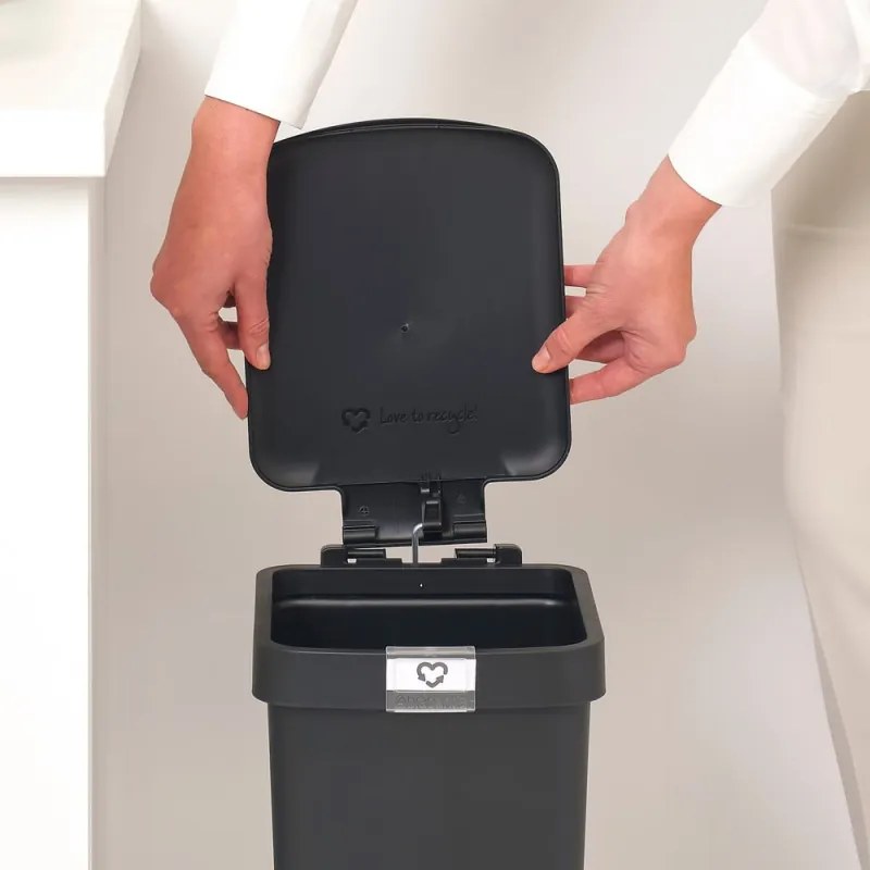 Кош за боклук с педал Brabantia StepUp 1008476, 10 л, Екологични материали, Голям отвор, Тъмносив