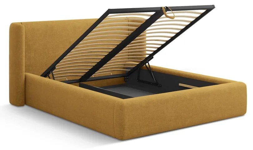 Двойно легло 200x200 cm тапицирано с място за съхранение с включена подматрачна рамка в цвят горчица Jason – Windsor & Co Sofas