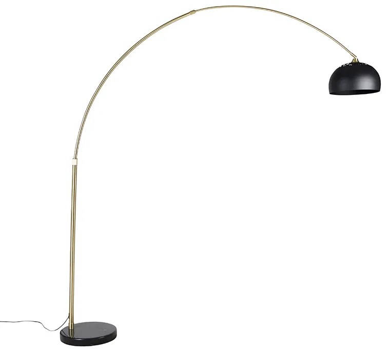 Модерна дъгова подова лампа месинг с мраморна основа и черен абажур 32,5 см - XXL