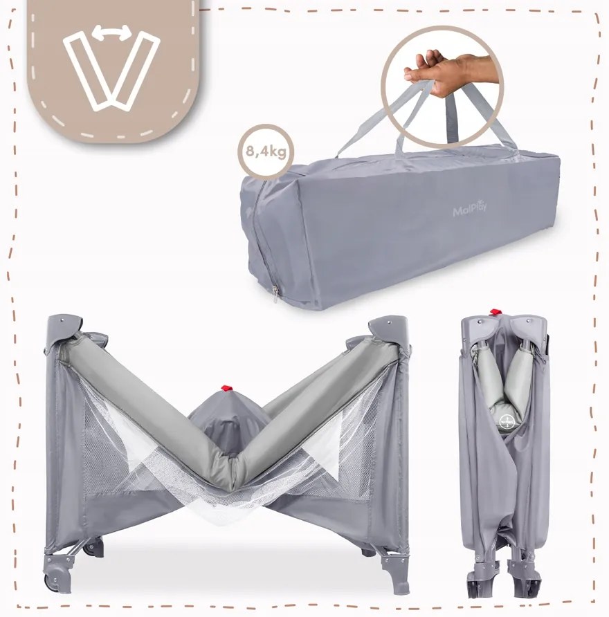 Детско креватче за пътуване със сгъваем матрак 60 x 120 cm