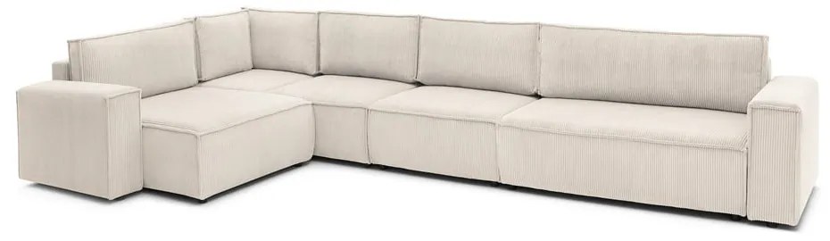 Кремав ъглов диван от велур, ляв ъгъл Nihad modular - Bobochic Paris