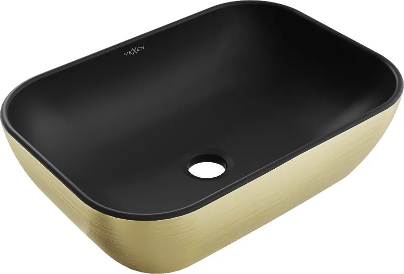 Mexen Rita мивка за плотов монтаж 45 x 32 см, черна мат/златен дизайн линии